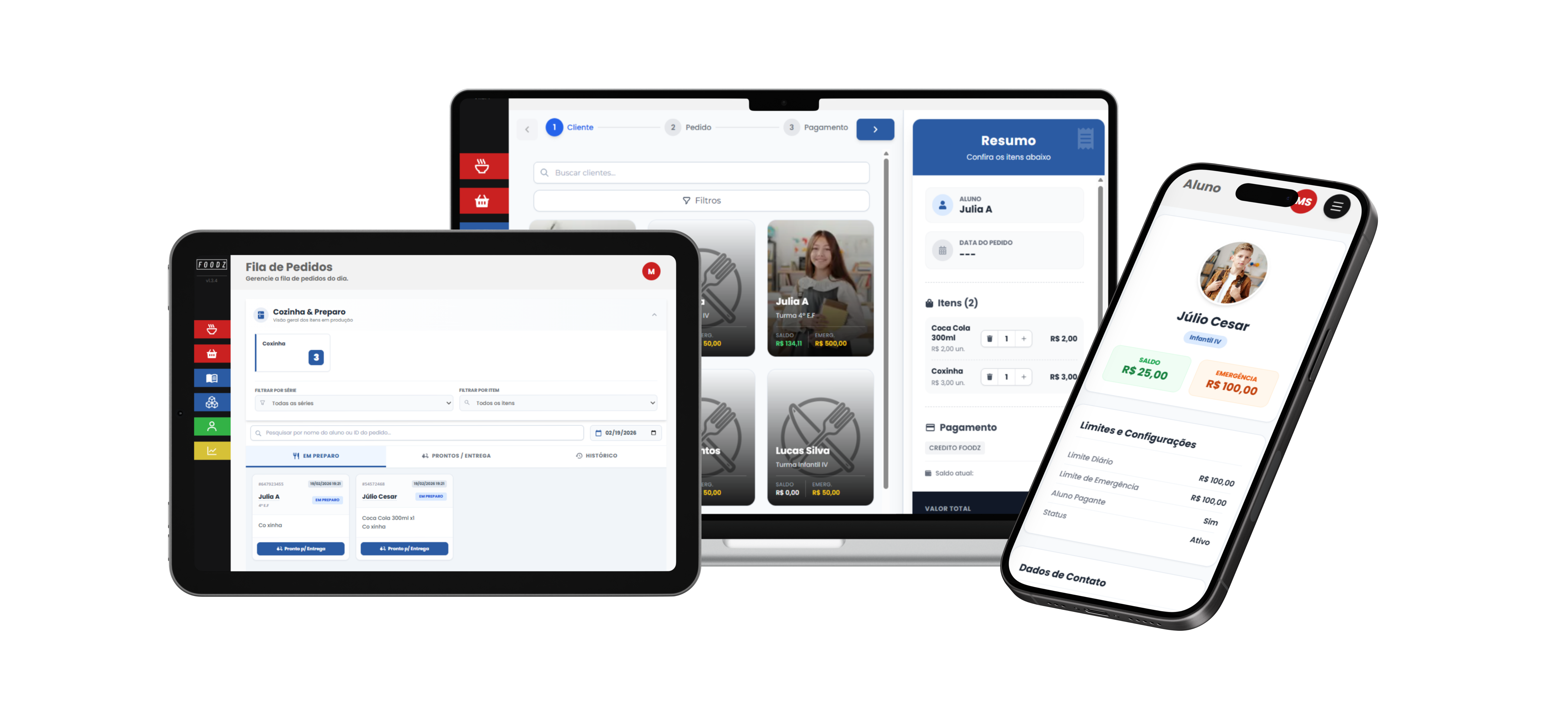 Telas do sistema Foodz